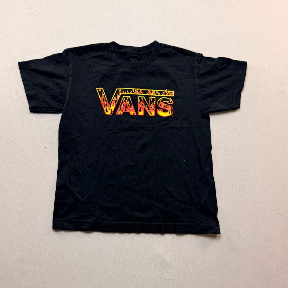 Vans Graphic Tee Kids Size Small Black Excellent Flame Logo Short Sleeve Shirt